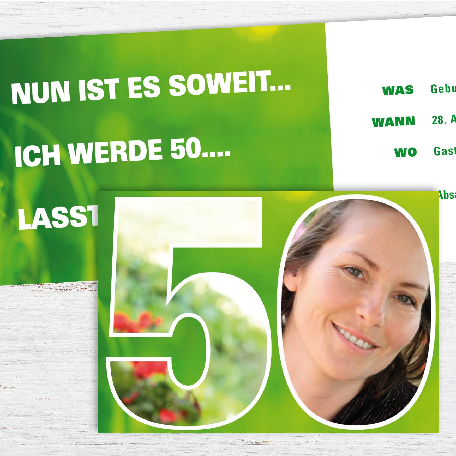Einladung zum 50. Geburtstag: Zahl 50 mit Foto Individuelle Einladung
